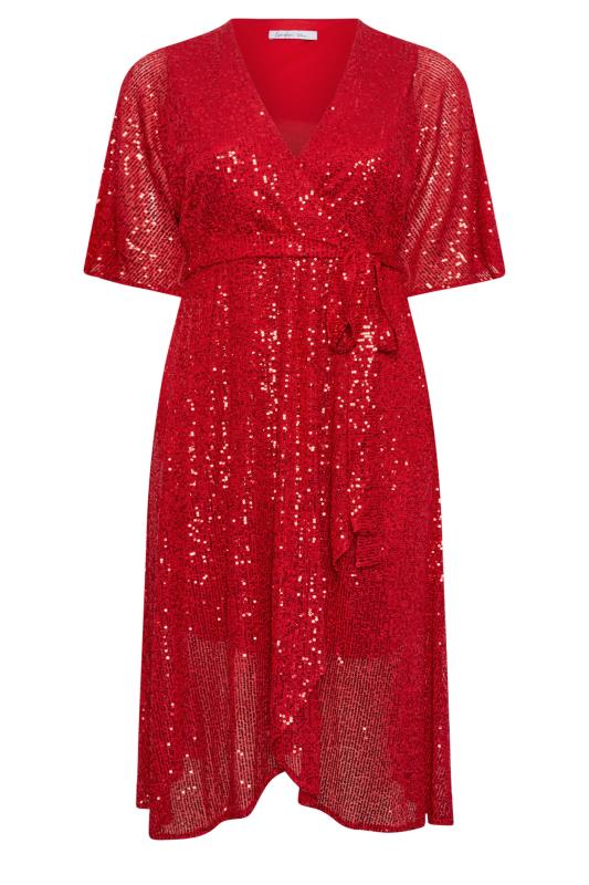 Curve Red Sequin Wrap Dress